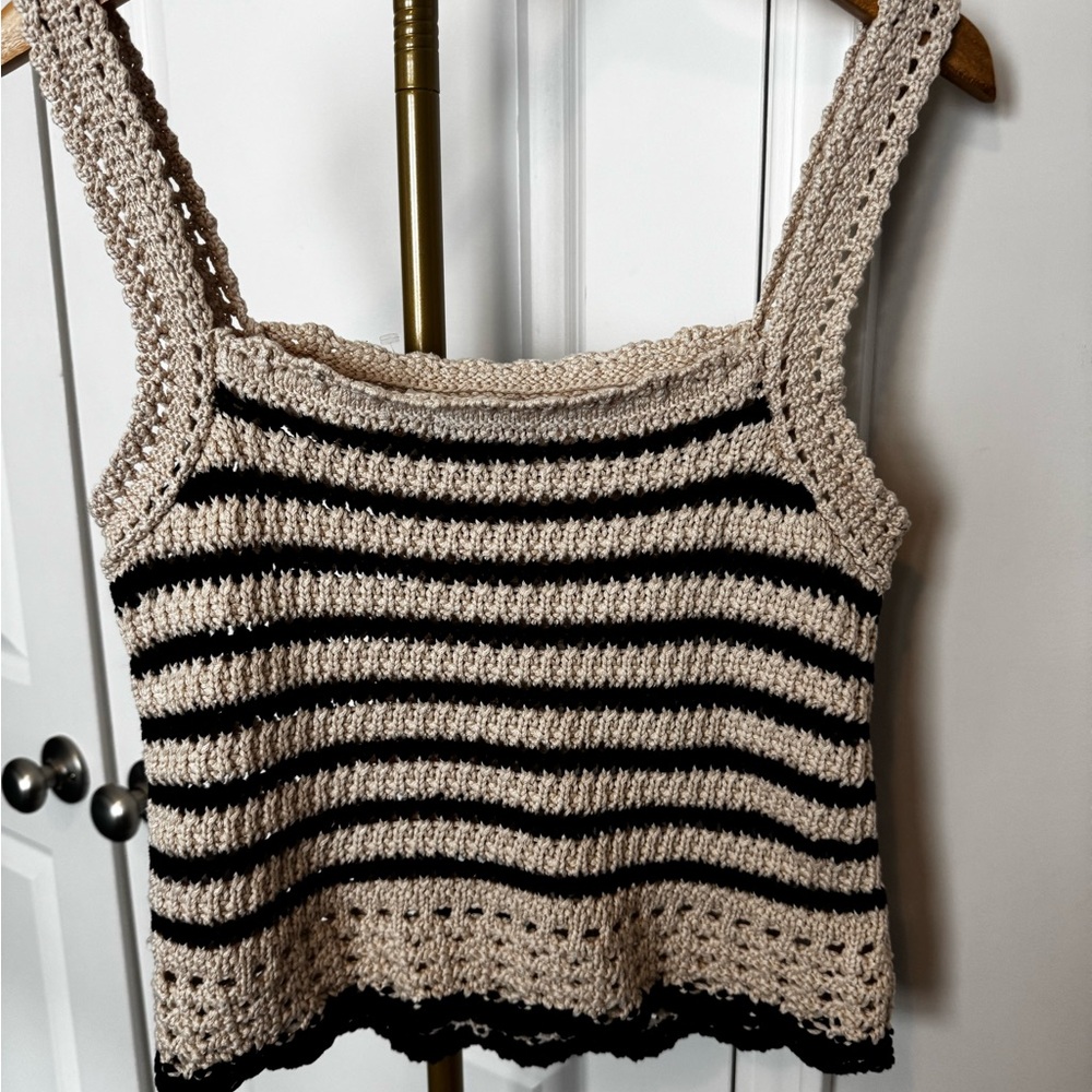 Madewell Striped Crochet Square-Neck Tank in Beige and Black NWT - Picture 3 of 3
